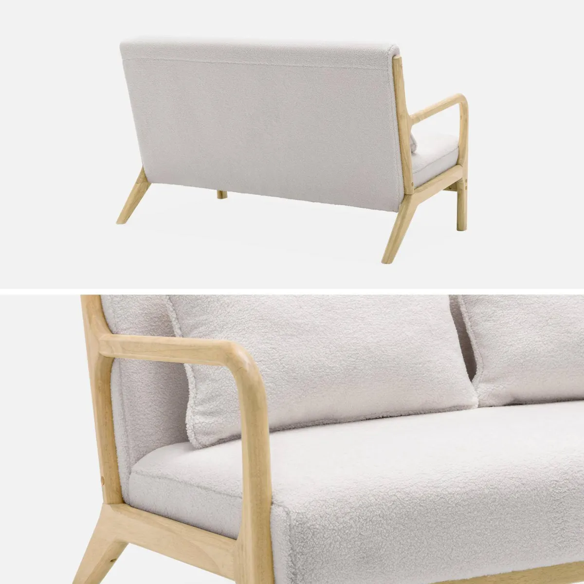 sweeek Set panca scandinava 2 posti e poltrona in legno e tessuto bouclé