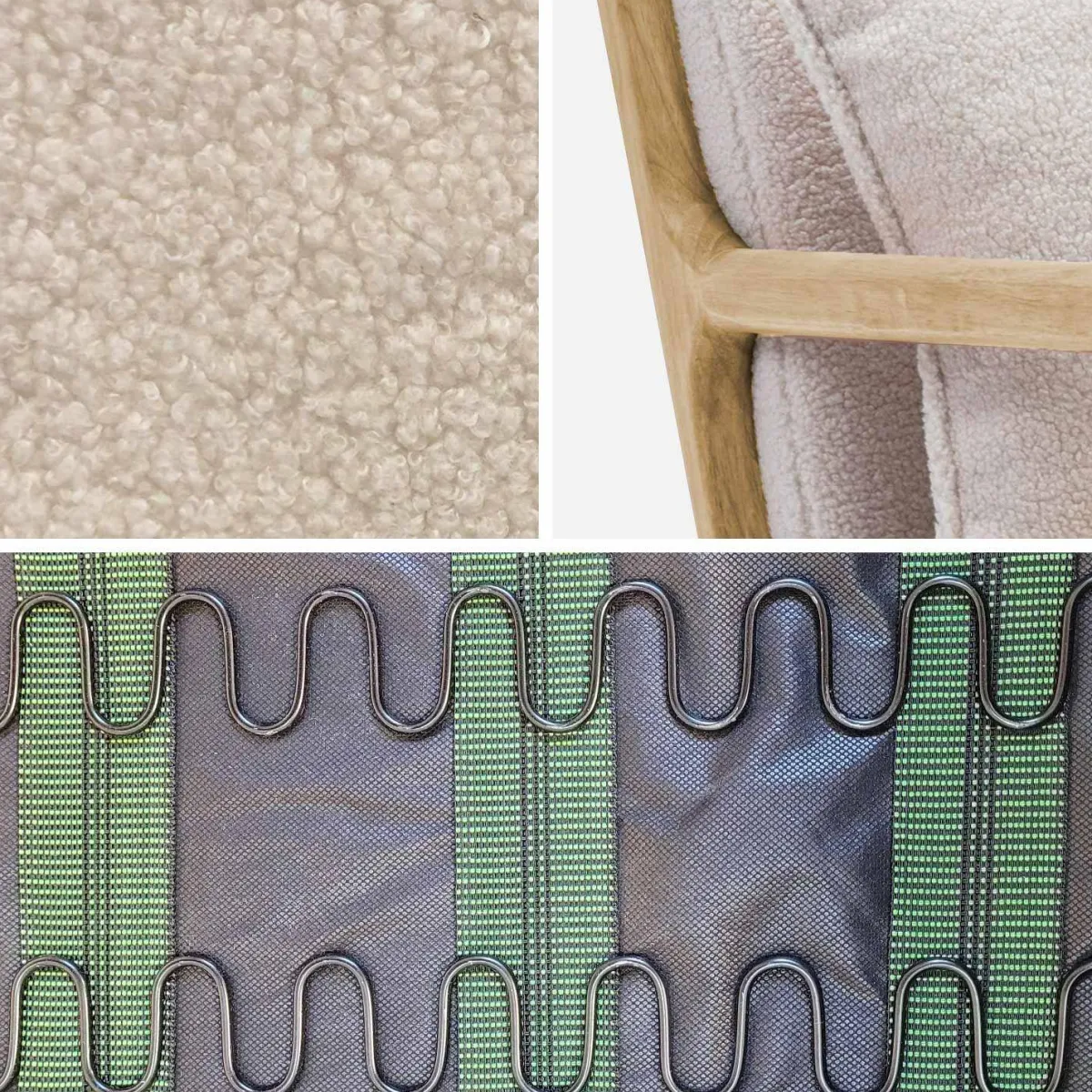 sweeek Set panca scandinava 2 posti e poltrona in legno e tessuto bouclé