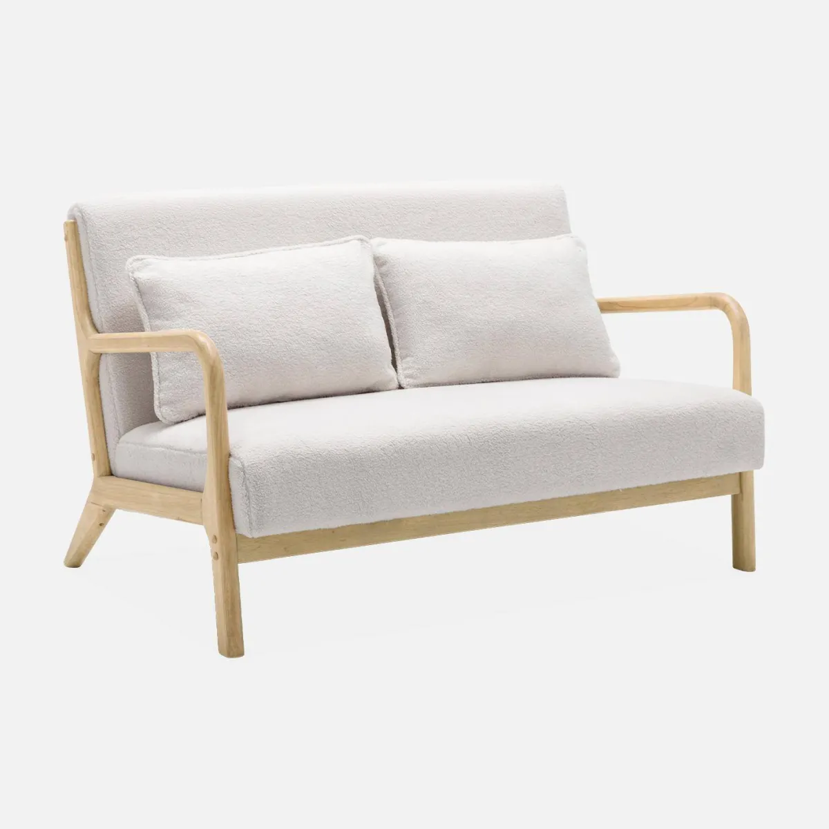 sweeek Set panca scandinava 2 posti e poltrona in legno e tessuto bouclé
