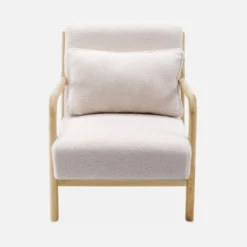 sweeek Set panca scandinava 2 posti e poltrona in legno e tessuto bouclé