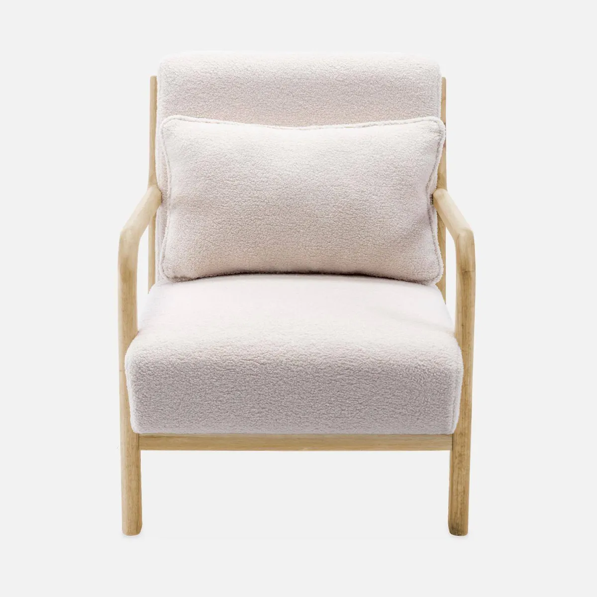 sweeek Set panca scandinava 2 posti e poltrona in legno e tessuto bouclé