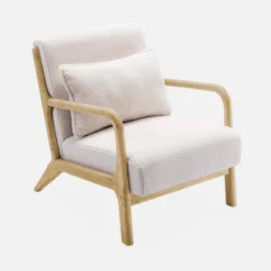 sweeek Set panca scandinava 2 posti e poltrona in legno e tessuto bouclé