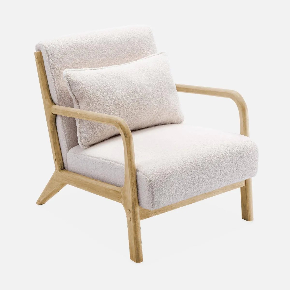 sweeek Set panca scandinava 2 posti e poltrona in legno e tessuto bouclé