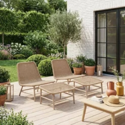 sweeek Set 2 poltrone da giardino con poggiapiedi in alluminio e corda
