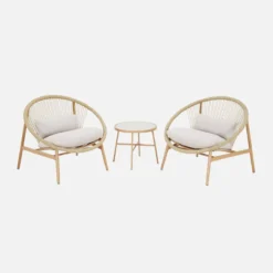 sweeek Set 2 poltrone da giardino con tavolo in acciaio e rattan