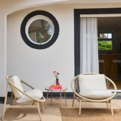 sweeek Set 2 poltrone da giardino con tavolo in acciaio e rattan