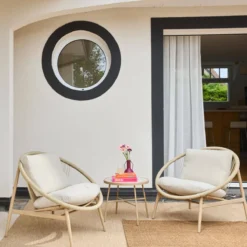sweeek Set 2 poltrone da giardino con tavolo in acciaio e rattan