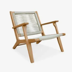 sweeek Set 2 poltrone da giardino e poggiapiedi in legno e corda