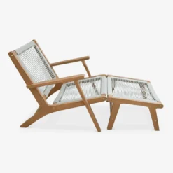 sweeek Set 2 poltrone da giardino e poggiapiedi in legno e corda