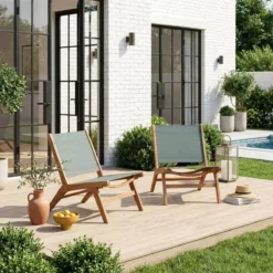 sweeek Set 2 poltrone da giardino in legno di acacia e textilene