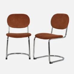 sweeek Set 2 sedie arrotondate metallo, velluto a coste e gambe cromate