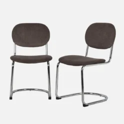 Set 2 sedie arrotondate metallo, velluto a coste e gambe cromate