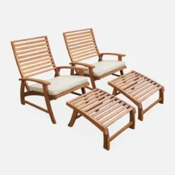 sweeek Set 2 sedie con cuscino e poggiapiedi in legno