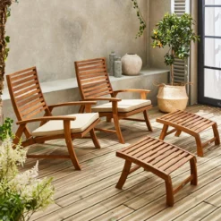 sweeek Set 2 sedie con cuscino e poggiapiedi in legno