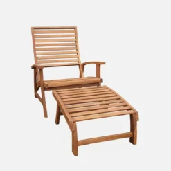 sweeek Set 2 sedie con cuscino e poggiapiedi in legno