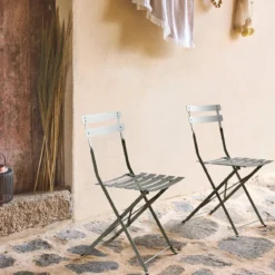 Set 2 sedie da giardino bistrot pieghevole in metallo