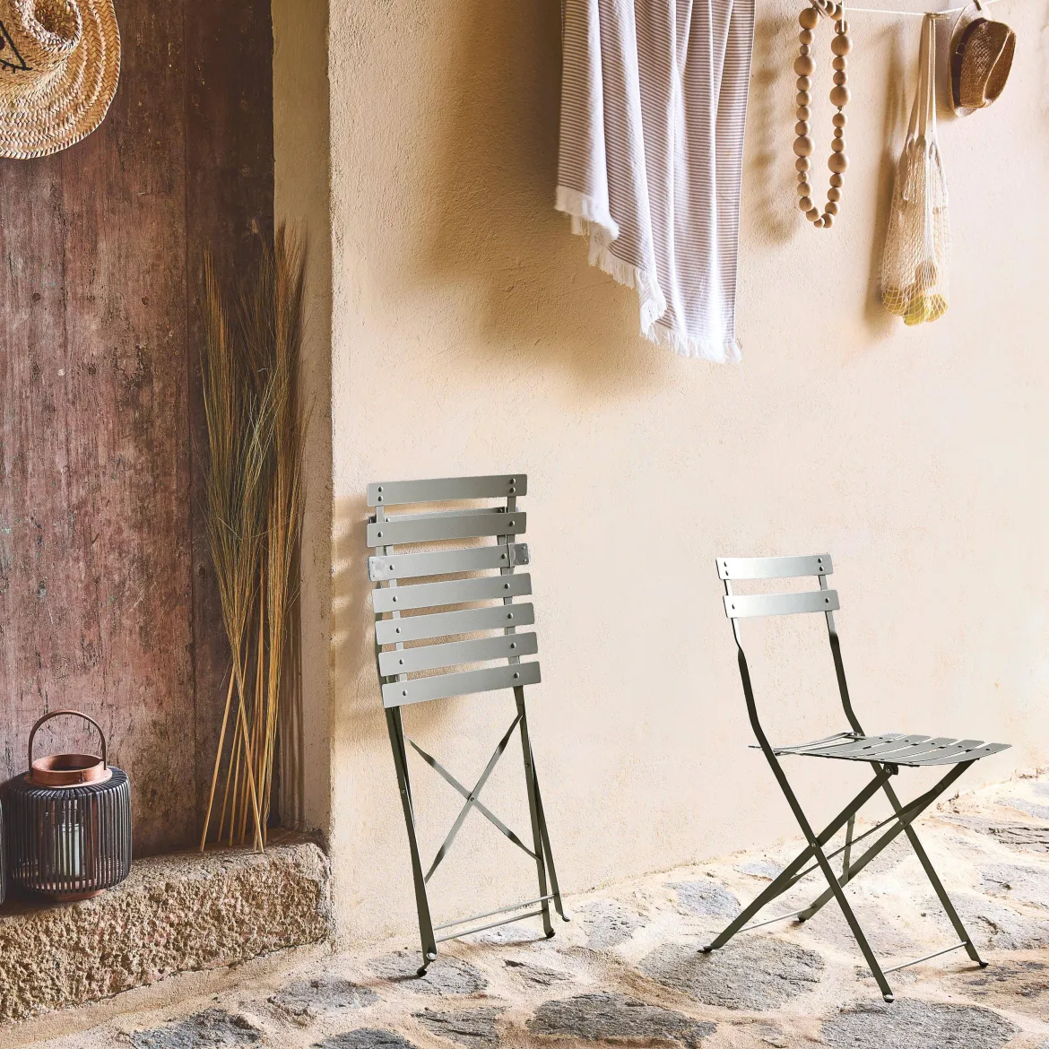 Set 2 sedie da giardino bistrot pieghevole in metallo
