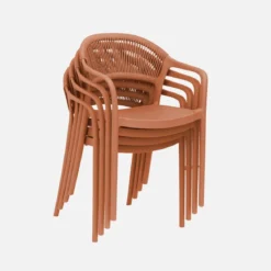 Set 4 sedie da giardino impilabili con effetto corda
