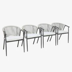 sweeek Set 4 sedie da giardino impilabili in acciaio e corde