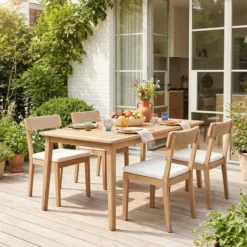 sweeek Set 4 sedie da giardino in acacia e corda