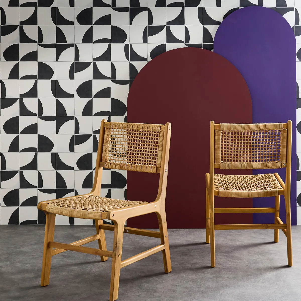 sweeek Set 2 sedie in canna e legno