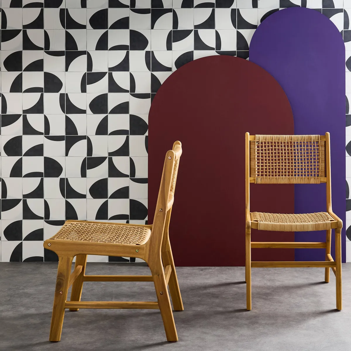 sweeek Set 2 sedie in canna e legno