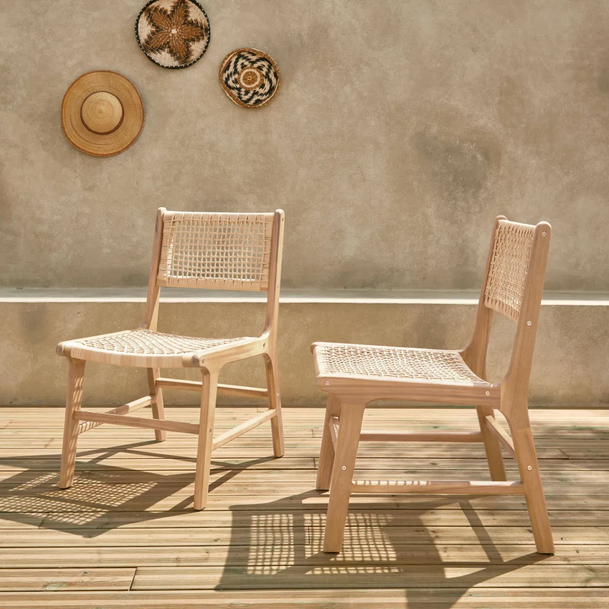 sweeek Set 2 sedie in canna e legno