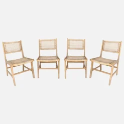 sweeek Set 4 sedie in canna e legno