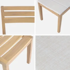 sweeek Set 4 sedie in legno di acacia, impilabili con cuscino