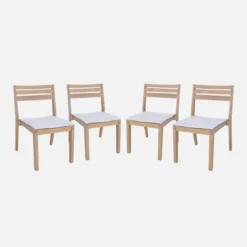 sweeek Set 4 sedie in legno di acacia, impilabili con cuscino