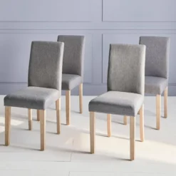 sweeek Set 4 sedie in tessuto con gambe in legno