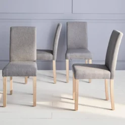 sweeek Set 4 sedie in tessuto con gambe in legno