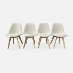 sweeek Set 4 sedie scandinave bouclé e gambe in legno