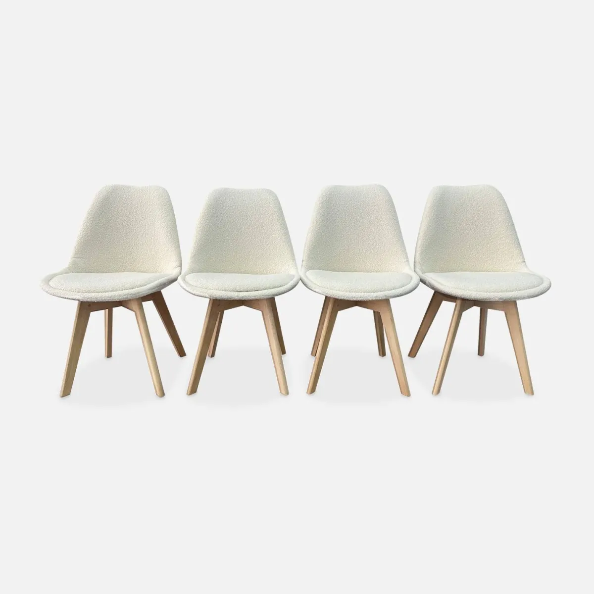 sweeek Set 4 sedie scandinave bouclé e gambe in legno
