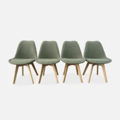 Set 4 sedie scandinave bouclé e gambe in legno