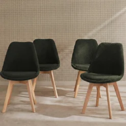 Set 4 sedie scandinave bouclé e gambe in legno