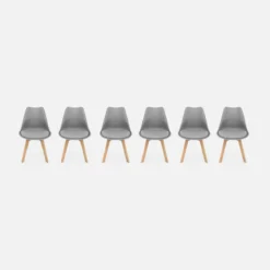sweeek Set 6 sedie scandinave imbottite, gambe in legno per sala da pranzo