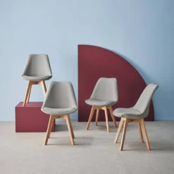 sweeek Set 4 sedie scandinave legno di faggio e bouclé strutturato