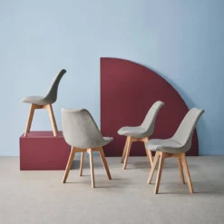 sweeek Set 4 sedie scandinave legno di faggio e bouclé strutturato