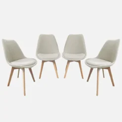 Set 4 sedie scandinave legno di faggio e bouclé strutturato