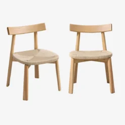 Set 2 sedie scandinave legno hevea seduta in corda
