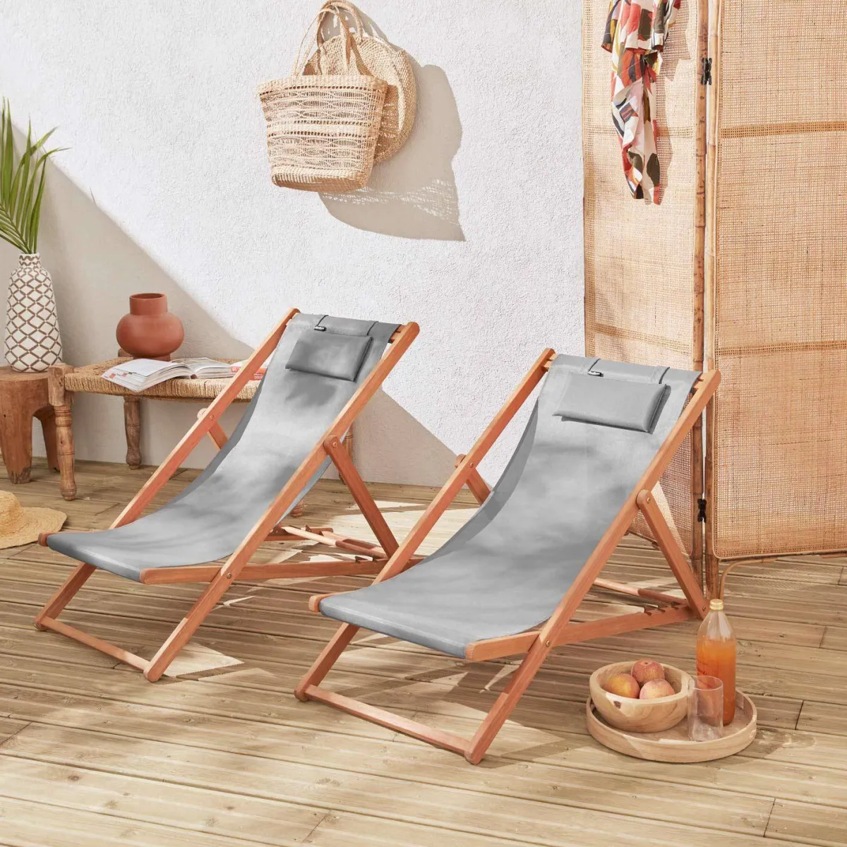 sweeek Set 2 sedie sdraio in legno con cuscino poggiatesta
