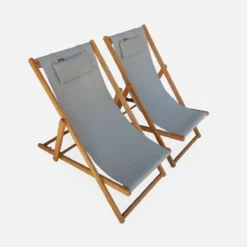 sweeek Set 2 sedie sdraio in legno con cuscino poggiatesta