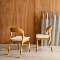 sweeek Set 2 sedie vintage in legno di hevea e tessuto