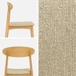 sweeek Set 2 sedie vintage in legno di hevea naturale e tessuto