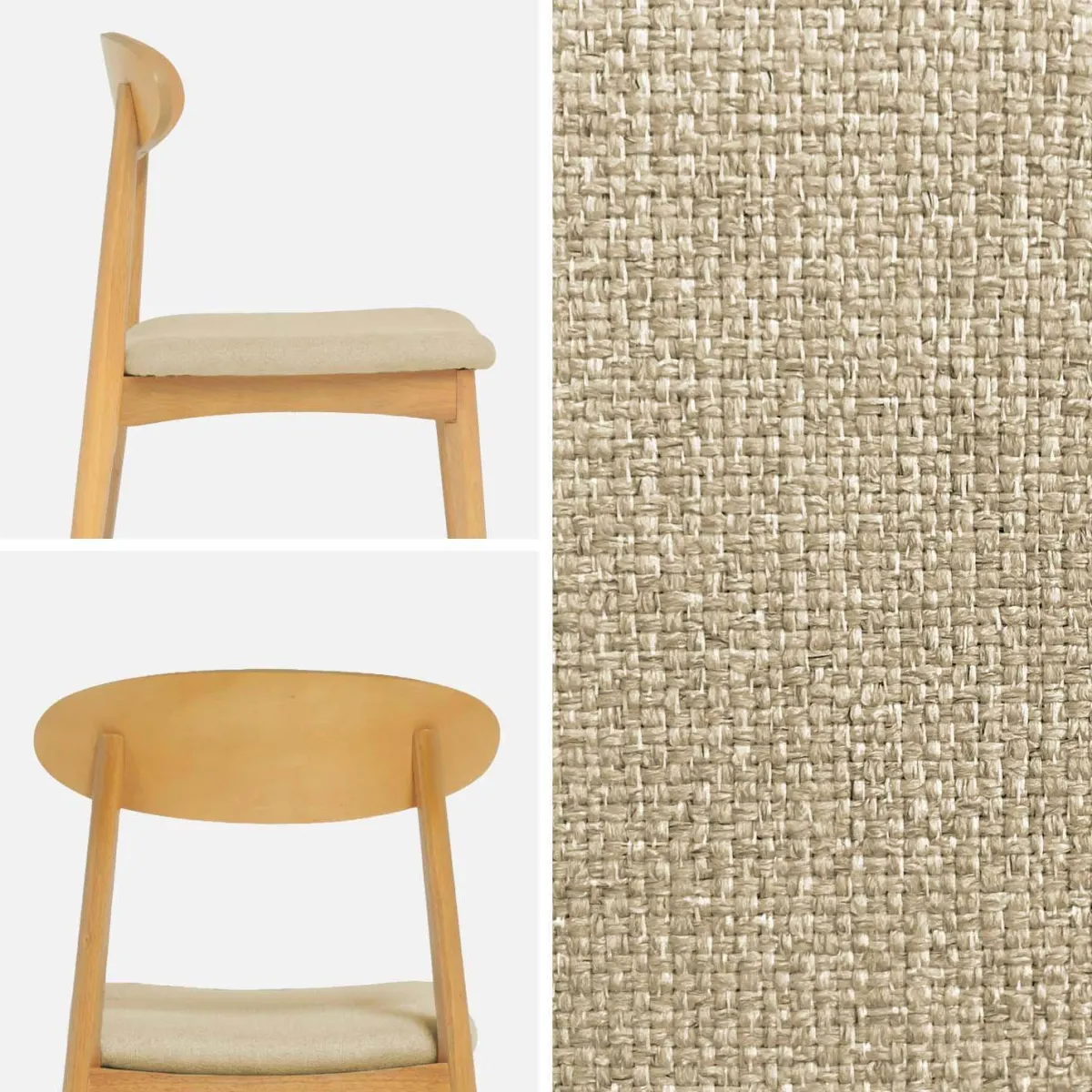 sweeek Set 2 sedie vintage in legno di hevea naturale e tessuto