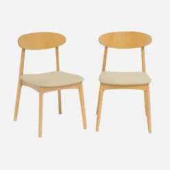 sweeek Set 2 sedie vintage in legno di hevea naturale e tessuto