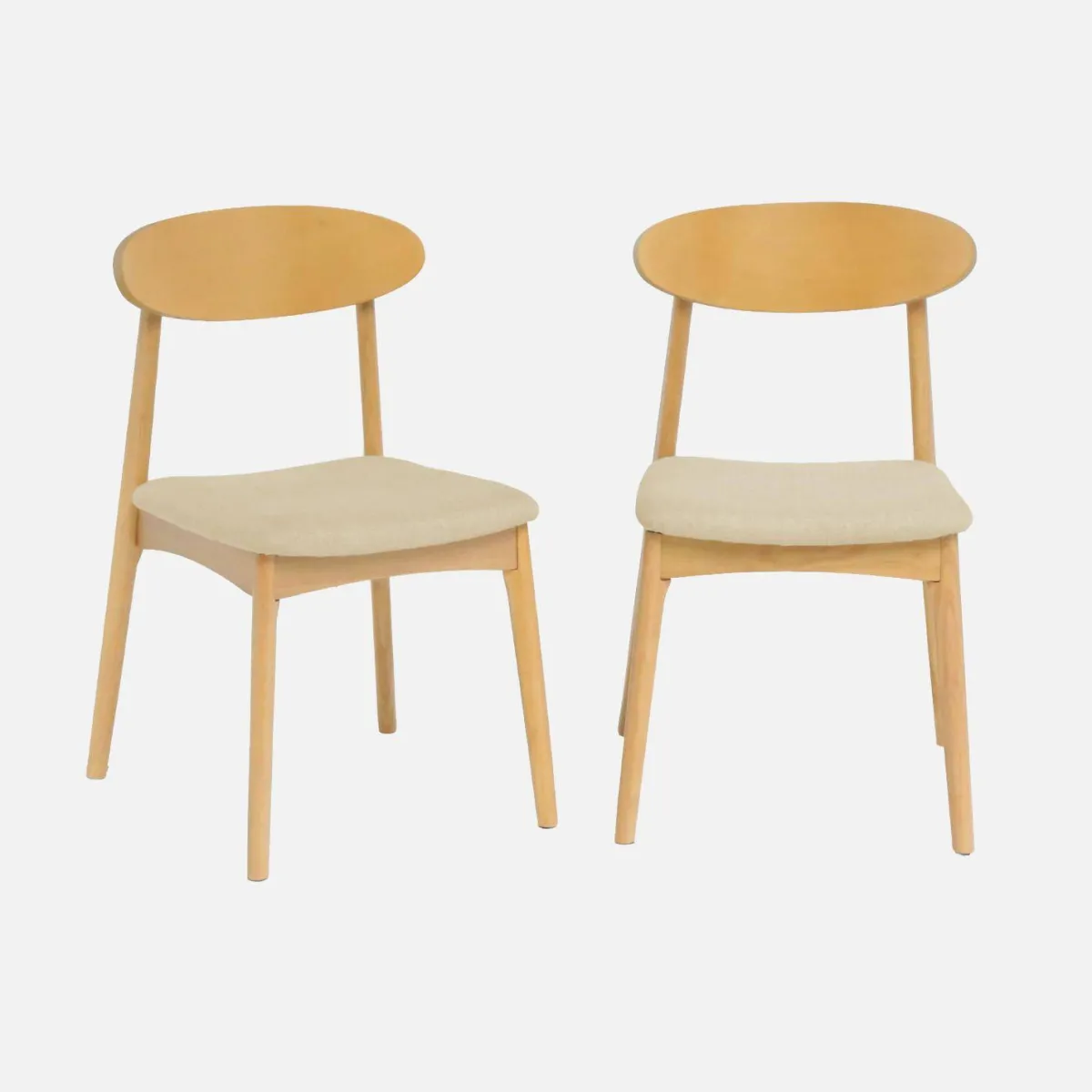 sweeek Set 2 sedie vintage in legno di hevea naturale e tessuto