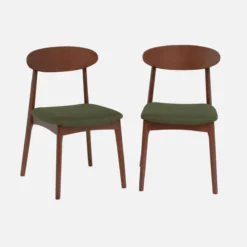 sweeek Set 2 sedie vintage in legno di hevea noce e tessuto