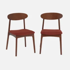 Set 2 sedie vintage in legno di hevea noce e tessuto